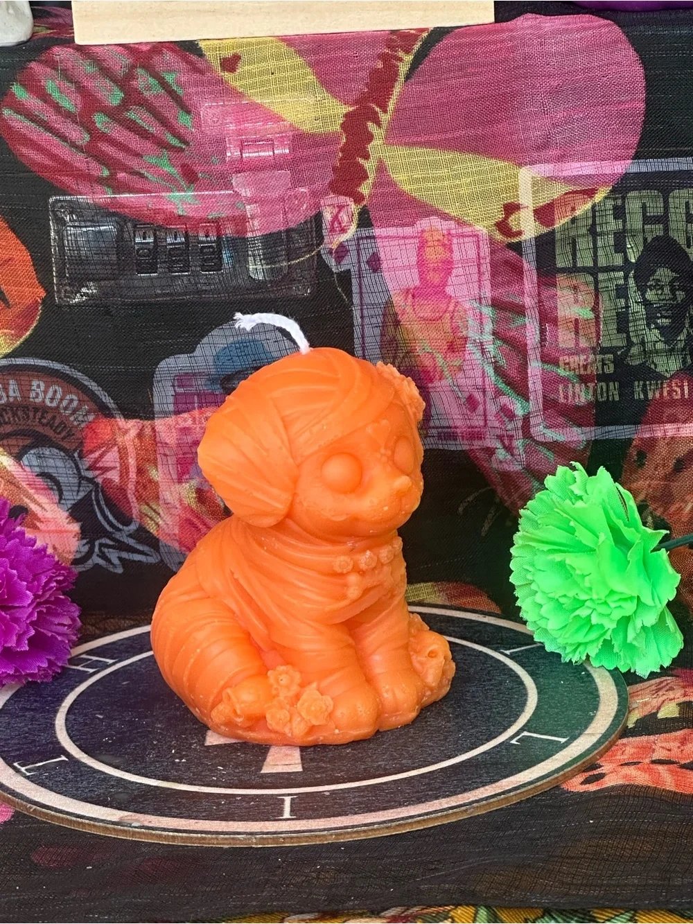 Handmade Orange Mummy Puppy Candle – Halloween Dog Figurine Candle
